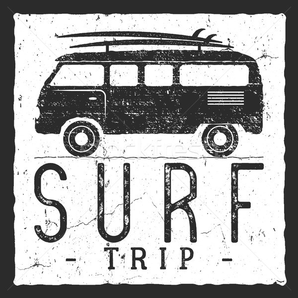 Surf trip concept. Summer surfing retro badge. Beach surfer emblem , rv outdoors banner, vintage bac Stock photo © JeksonGraphics