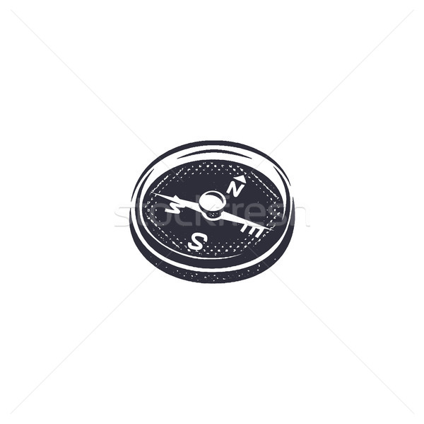 Vintage hand drawn compass shape in monochrome etch style. Adventure engrave icon, letterpress picto Stock photo © JeksonGraphics