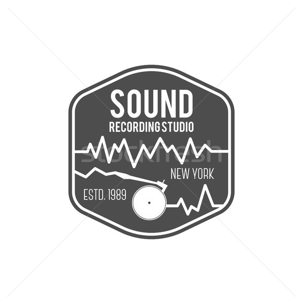 Sound, recording studio vector label, badge, emblem logo with musical instrument. Stock vector illus Stock photo © JeksonGraphics