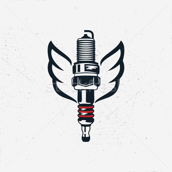 Spark plug with wings. Vintage hand drawn automobile tools. Sparking-plug in silhouette style. Stock Stock photo © JeksonGraphics