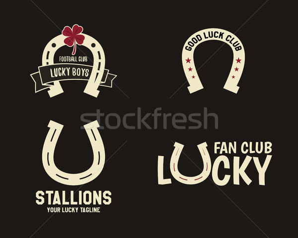 Vector American football lucky horseshoe labels set. Unusual sports emblem design. Usa sport logo co Stock photo © JeksonGraphics