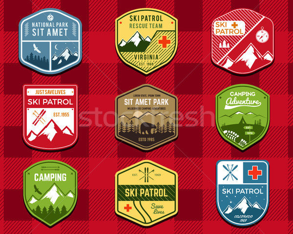 Set of Ski Club, Patrol Labels. Retro Mountain winter camping explorer badges. Outdoor adventure log Stock photo © JeksonGraphics