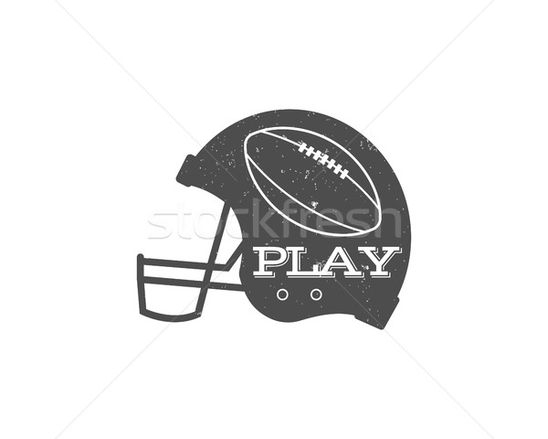 American football helmet with ball in vintage grunge syle. Textured. Sports equipment, monochrome de Stock photo © JeksonGraphics