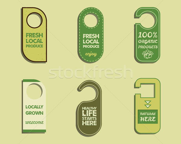 Stylish Farm Fresh, Organic brand door badge, sticker templates. Bio, eco theme. Mock up design. Ret Stock photo © JeksonGraphics