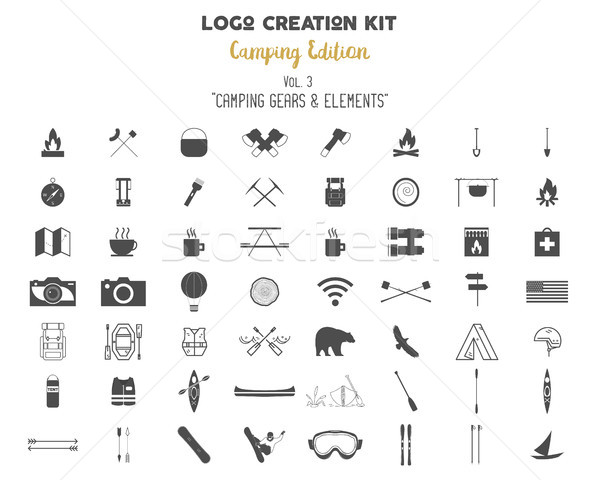 Logo creation kit bundle. Camping Edition set. Travel gear, vector camp symbols and elements. Create Stock photo © JeksonGraphics
