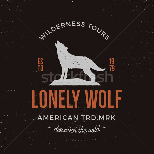 Old style wilderness label with wolf and typography elements. Vintage letterpress effect print. Prin Stock photo © JeksonGraphics