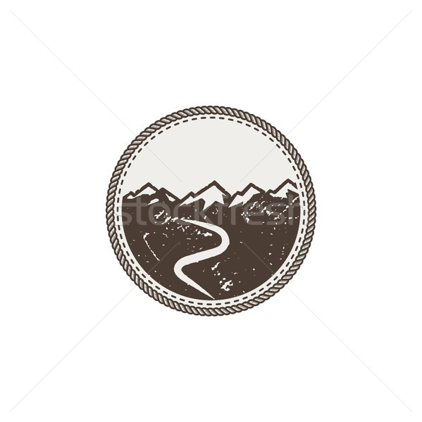 Stock photo: mountain patch and sticker. Vintage hand drawn outdoor adventure design. Mountains top, peak symbol.