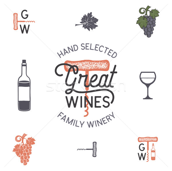 Wine, winery logo and icons, elements. Drink, alcoholic beverage symbol, monogram. Wine bottle, glas Stock photo © JeksonGraphics