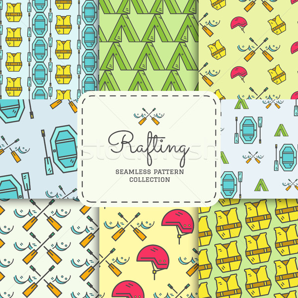 Rafting equipment seamless pattern collection. Outdoors style, thin line color design. Stylish eleme Stock photo © JeksonGraphics