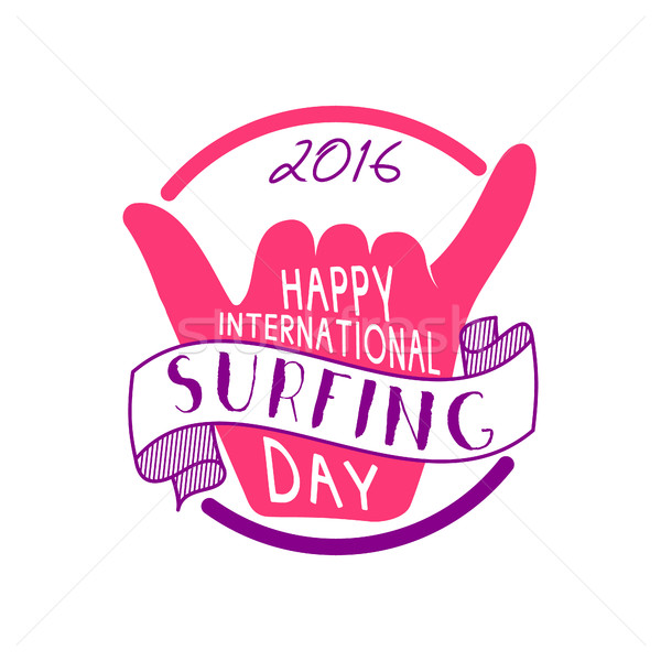 Summer international surfing day 2016 tattoo design. Vacation typography print emblem. Surfer party  Stock photo © JeksonGraphics