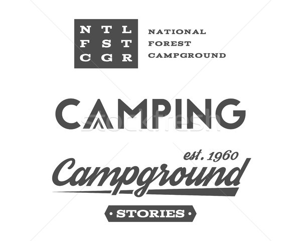 Set of retro camping badges and label logo graphics. Campground, mountain emblems, travel insignia.  Stock photo © JeksonGraphics