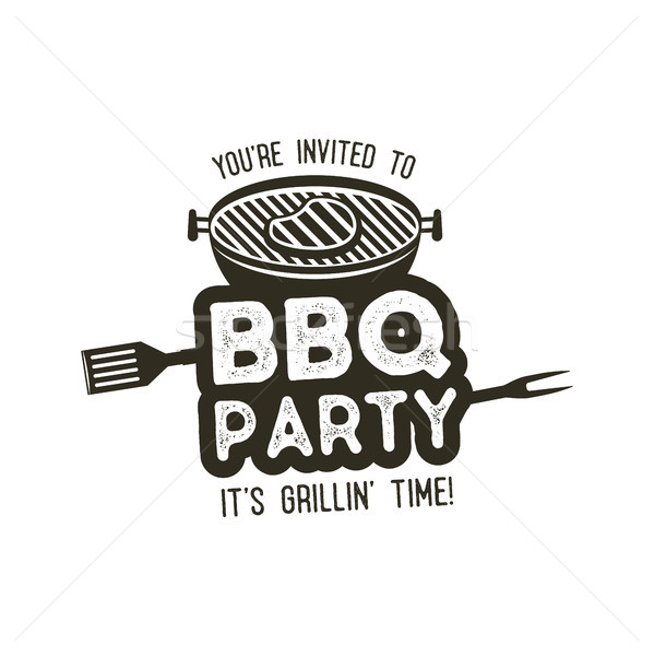 BBQ party typography poster template in retro old style. Offset and letterpress design. Letter press Stock photo © JeksonGraphics