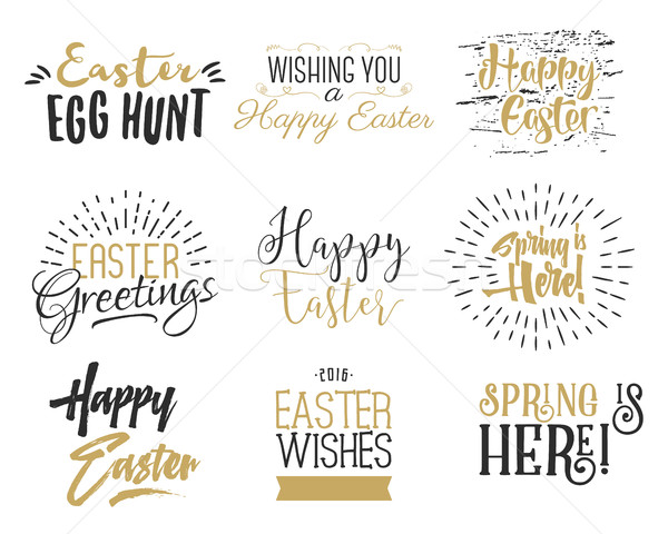 Easter wishes overlays, lettering labels design set. Retro holiday badges. Hand drawn emblem with ri Stock photo © JeksonGraphics
