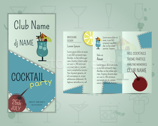 Summer cocktail party flyer layout template with blue lagoon cocktail and infographic elements. Fres Stock photo © JeksonGraphics