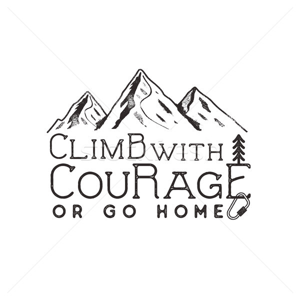Climbing vintage label design. Hand drawn badge with mountain, climb gear and typography elements. O Stock photo © JeksonGraphics