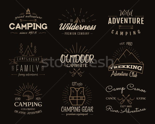Set of retro badges and label logo graphics. Camping emblems and travel insignia. Vintage colors, ol Stock photo © JeksonGraphics