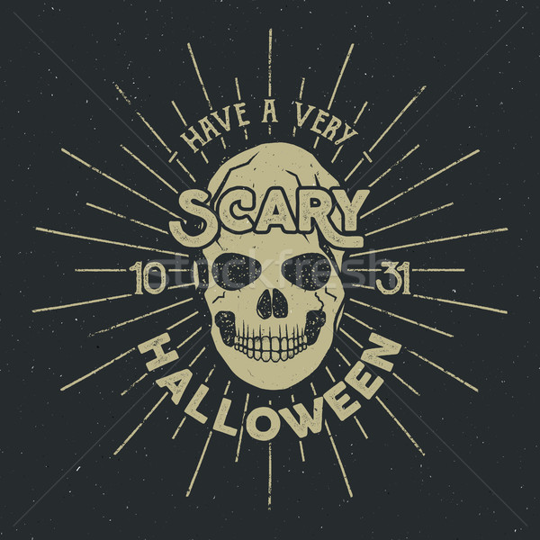 Halloween 2016 party label template with skull, sun bursts and typography elements on dark backgroun Stock photo © JeksonGraphics