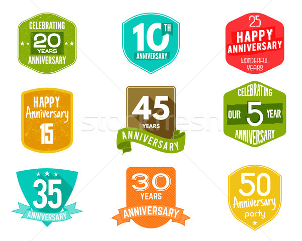 Anniversary badges, signs and emblems collection in different style - retro design, flat. Easy to ed Stock photo © JeksonGraphics