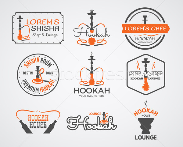 Hookah labels, badges and design elements collection. Vintage shisha logos set. Lounge cafe emblems. Stock photo © JeksonGraphics