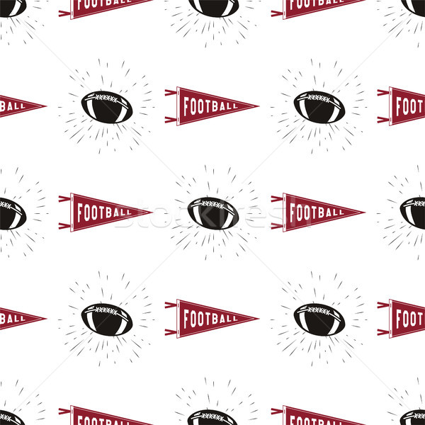 American football seamless pattern with sports symbols - ball, pennant, star lights and tpography el Stock photo © JeksonGraphics