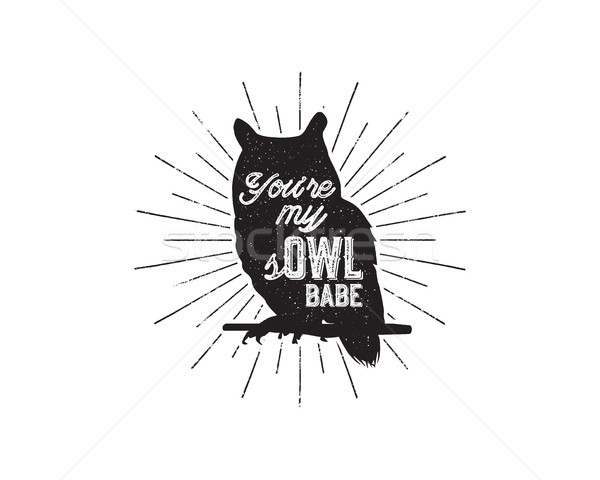 Vintage hand drawn animal label. Tribal badge with textured owl, sunbursts and typography. Good for  Stock photo © JeksonGraphics