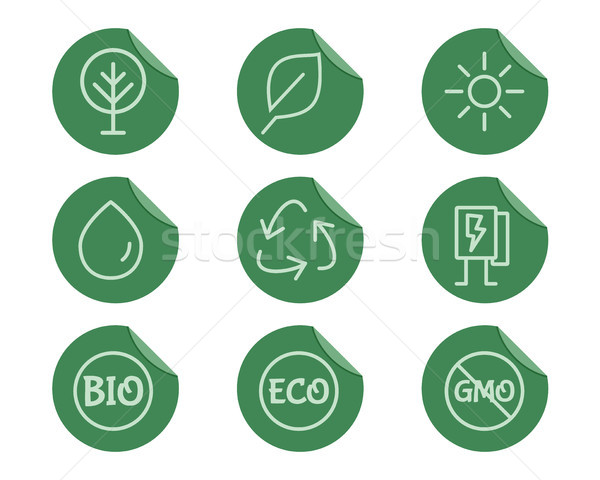 Zöld ökológia környezeti védelem skicc ikon gyűjtemény Stock fotó © JeksonGraphics