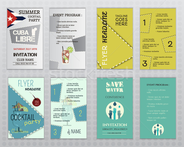 Set of flyer layout templates. Cocktail party, business, save water concepts. Easy to customize. Iso Stock photo © JeksonGraphics