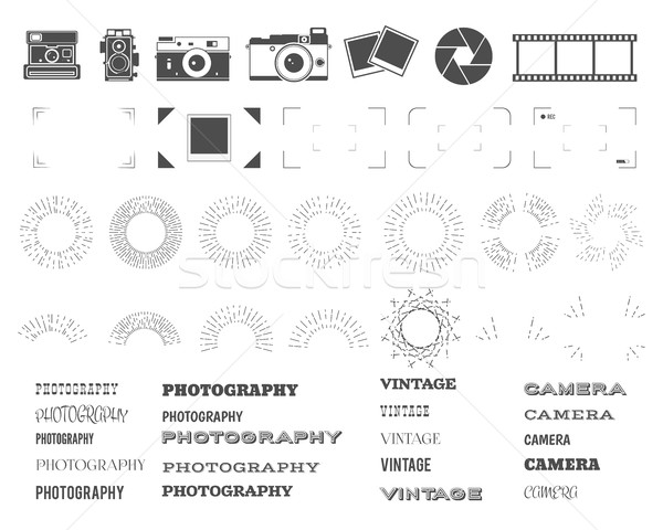 Photography vintage and retro symbols, ribbons, frames, sunburst elements. Make your own icons, badg Stock photo © JeksonGraphics