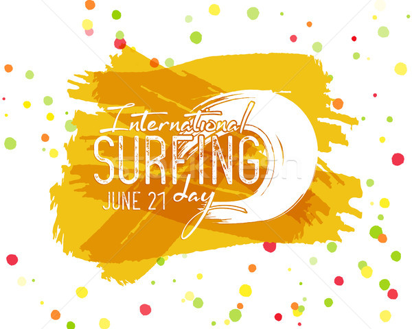 Surfing day label graphic elements. Vector Vacation typography emblem on watercolor ink splash. Surf Stock photo © JeksonGraphics