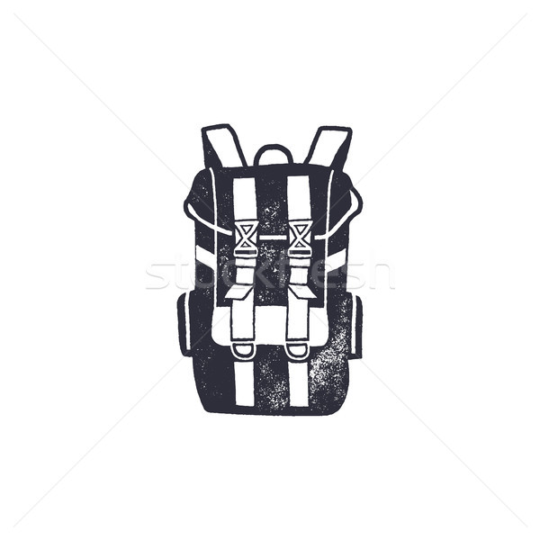 Vintage hand drawn backpack shape in monochrome. Adventure icon, pictogram. Camping hipster style. S Stock photo © JeksonGraphics