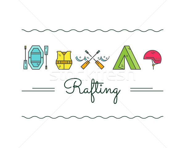 Rafting equipment icon collection.  Outdoors style, thin line color design. Stylish elements for web Stock photo © JeksonGraphics
