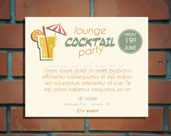Lounge cocktail party poster invitation template with Screw driver cocktail. Bright Vintage design f Stock photo © JeksonGraphics