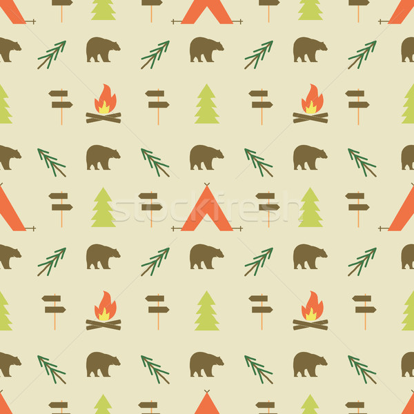 Camping elements pattern. seamless wallpaper design. Equipment for background print. Adventure or ge Stock photo © JeksonGraphics