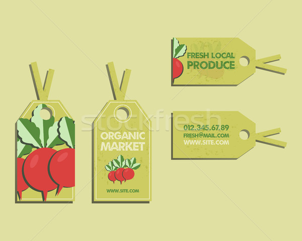 Summer Farm Fresh sticker, template or brochure design with radish. Mock up design with shadow. Best Stock photo © JeksonGraphics