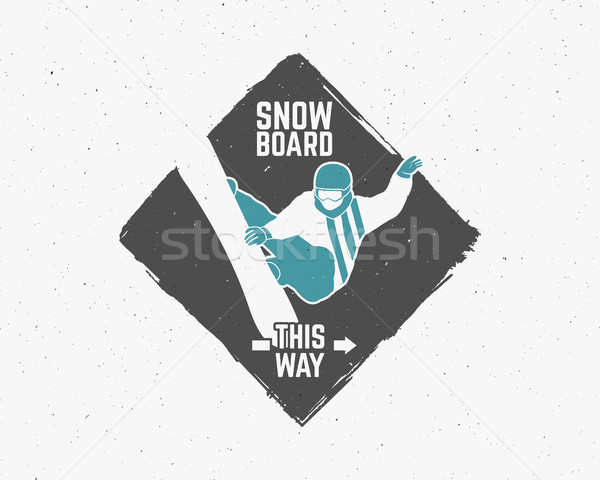 Snowboarding sticker Vintage mountain explorer label. Outdoor adventure logo design Travel hand draw Stock photo © JeksonGraphics