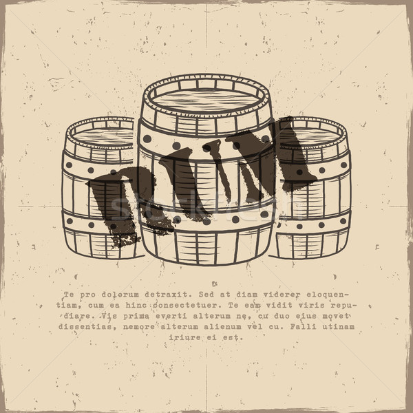 Vintage handcrafted poster template with old barrels and vector sign - rum. Sketching filled style.  Stock photo © JeksonGraphics