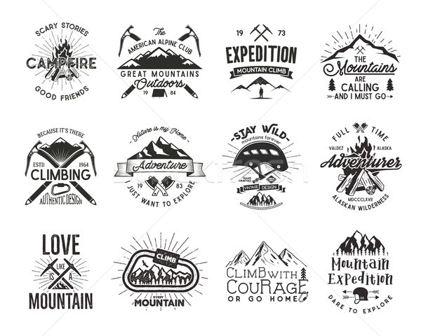 Vintage alpinizm odznaki wspinaczki logo wektora Zdjęcia stock © JeksonGraphics