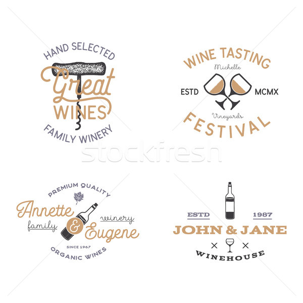 Wine shop badges templates in typography style perfect for winery, vineyard or any drink store. Retr Stock photo © JeksonGraphics