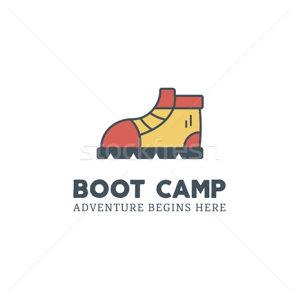 Camping logo design with typography and travel elements - camp mug. Vector text - happiness is campi Stock photo © JeksonGraphics