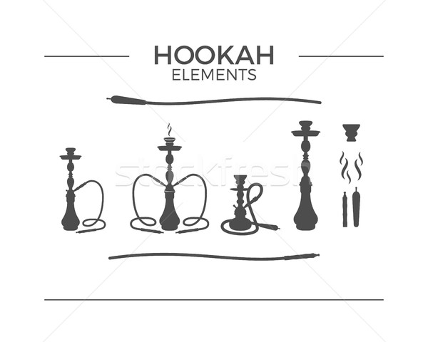 Set of shilhouette Hookah design elements. Use for labels, badges. Vintage shisha logo symbols. Loun Stock photo © JeksonGraphics