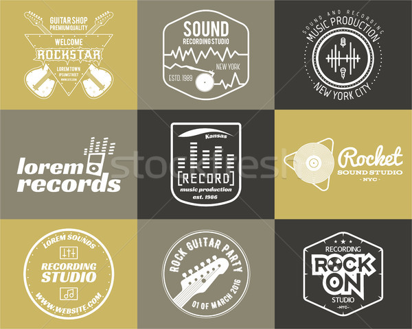 Set of vector music production logo Musical label icons. Music sticker and emblem, print or logotype Stock photo © JeksonGraphics