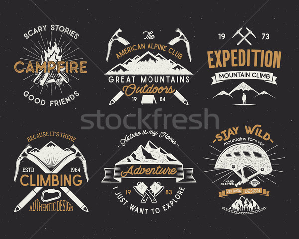 Ayarlamak dağcılık etiketler dağlar sefer bağbozumu Stok fotoğraf © JeksonGraphics