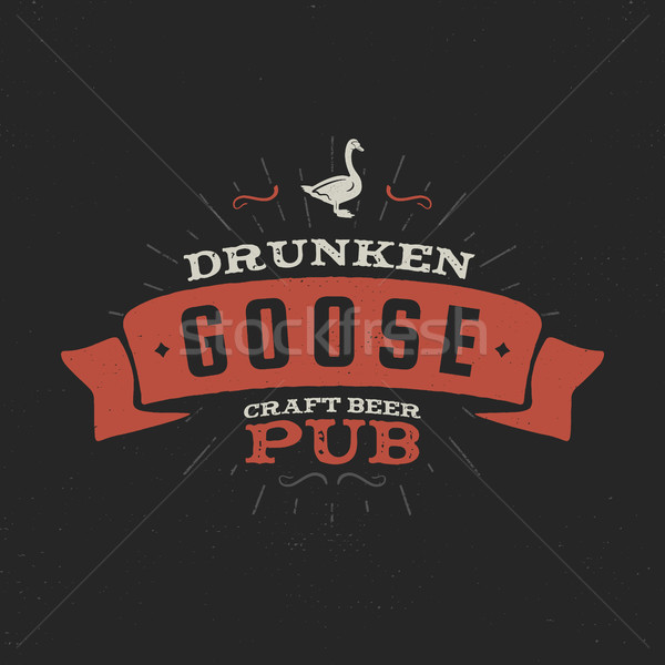 Vintage craft beer pub label. Drunken goose brewery retro design elements. Hand drawn emblemfor bar  Stock photo © JeksonGraphics