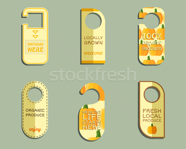 Stylish Farm Fresh brand door badge, sticker templates set. Organic, eco. Mock up design. Bright col Stock photo © JeksonGraphics