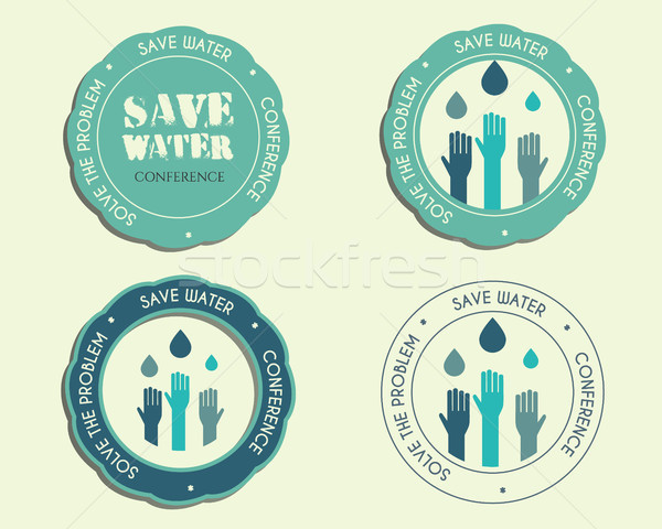 Save water conference logo and badge templates with drops and hands logo template. Isolated on brigh Stock photo © JeksonGraphics