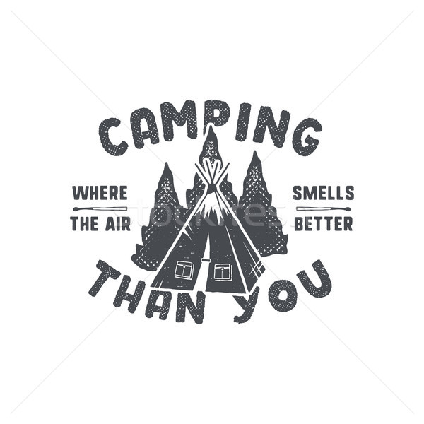 Foto stock: Vintage · camping · distintivo · emblema · caminhadas