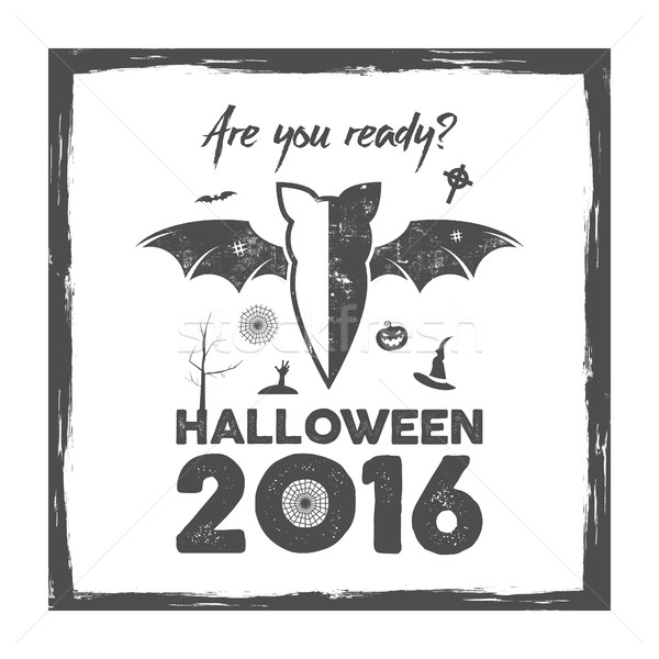Happy Halloween 2016 Poster. Are you ready lettering and halloween holiday symbols - bat, pumpkin, h Stock photo © JeksonGraphics