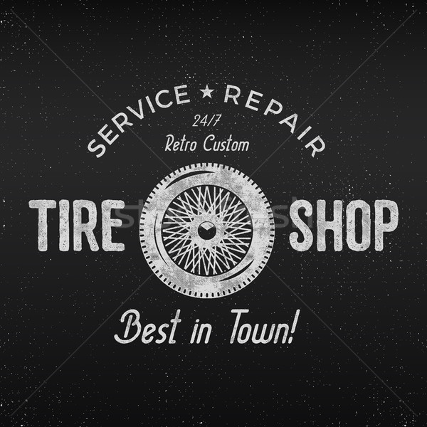 Vintage tire shop label design. Garage repair poster. Retro monochrome design. Good for tyre store,  Stock photo © JeksonGraphics