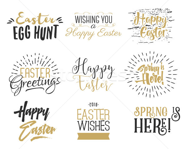 Stock photo: Easter wishes overlays, lettering labels design set. Retro holiday badges. Hand drawn emblem with ri