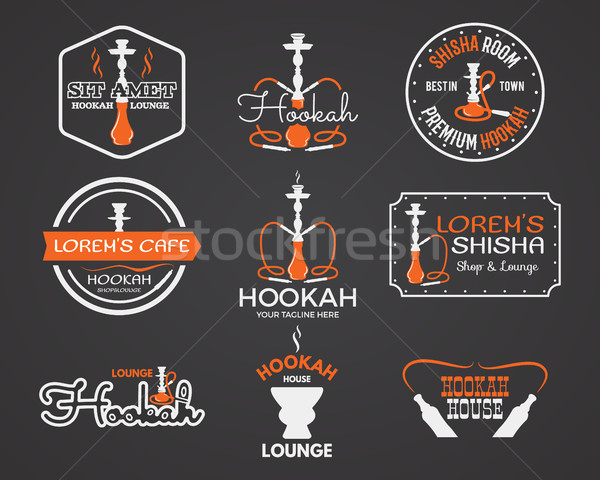 Hookah labels, badges and design elements collection. Vintage shisha logo. Lounge cafe emblem.  Arab Stock photo © JeksonGraphics